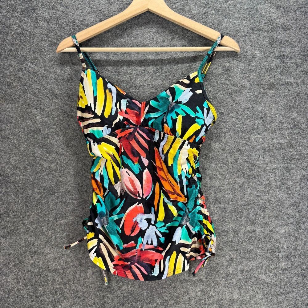 Unbranded Tankini Top Women M Medium Black Floral Sleeveless Push Up Lined